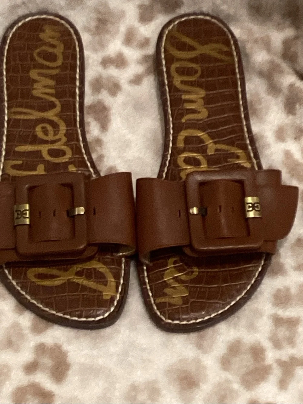 Sam Edelman Gaige Tan/Saddle Leather Buckle Slide Sandals, Size 8 1/2 - Picture 4 of 13